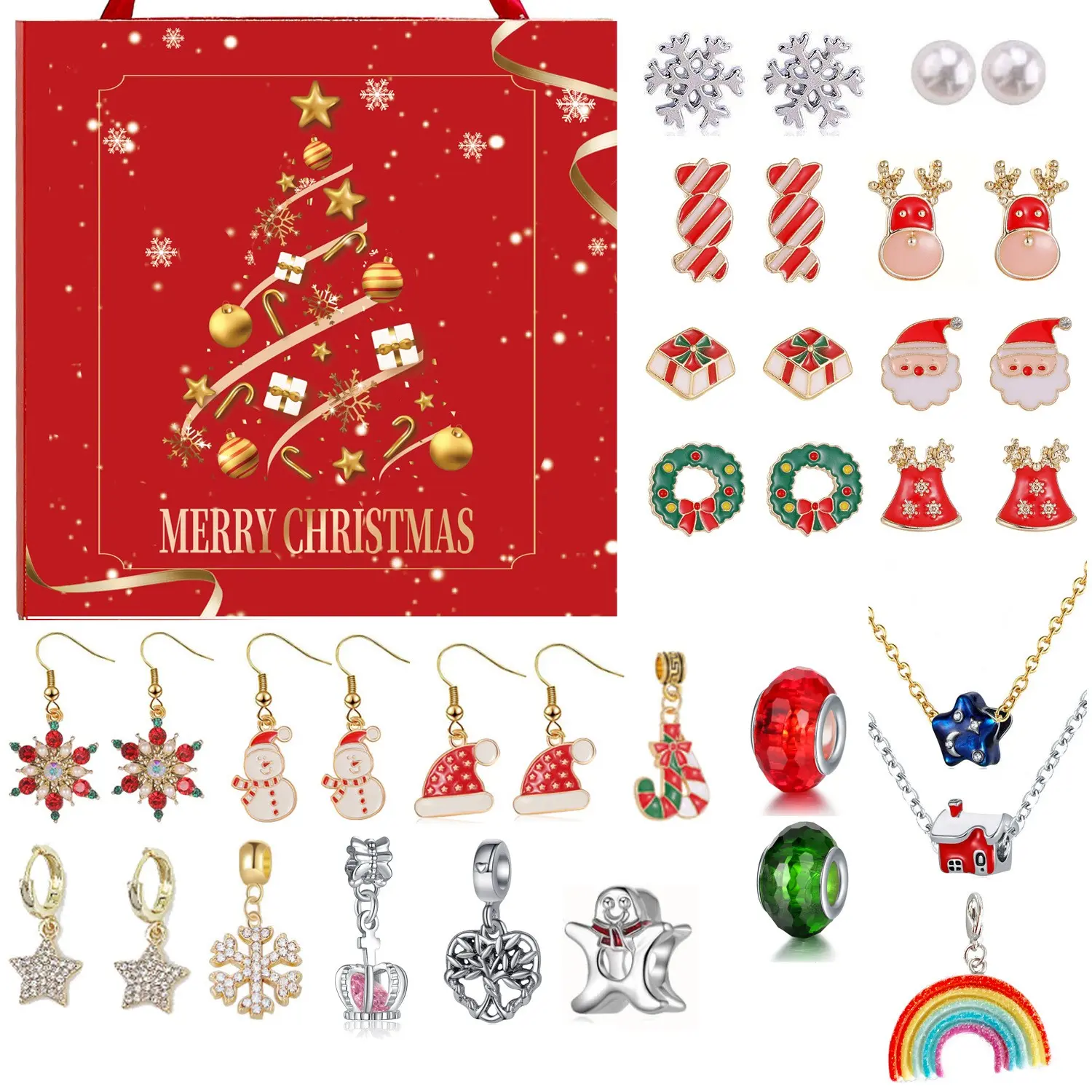 2026 Christmas Advent Calendar Bracelets 24 Days Xmas Countdown DIY Jewelry | Making Kit With 22 Charm Beads 2 Bracelets Advent Calendars Gift For Women