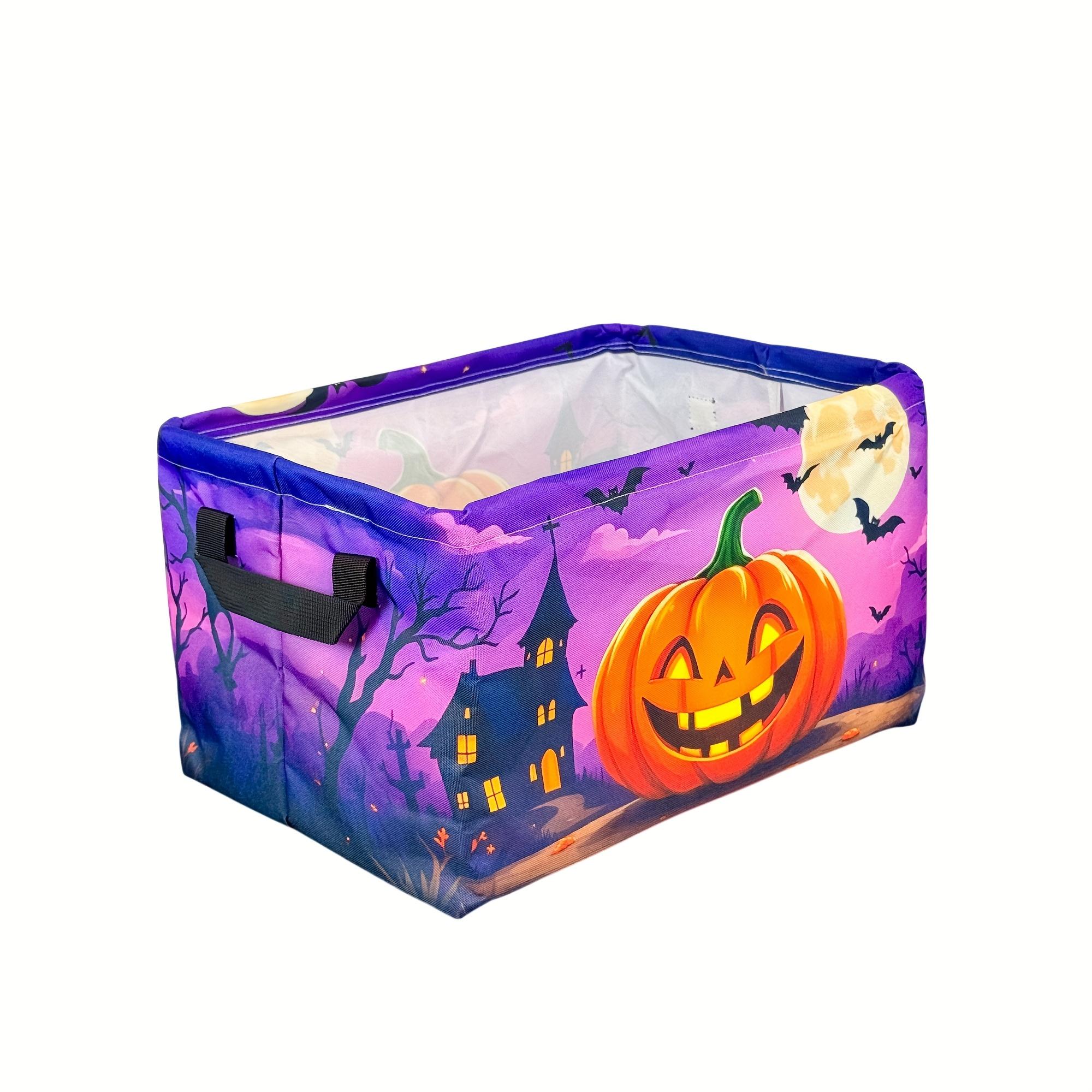 Halloween Pumpkin Design Collapsible Oxford Fabric Hamper, Square Foldable Storage Basket With Handles, Multipurpose Organizer Bin, Gift Basket Teacher Basket Book Basket, Halloween Basket, Fall Basket, Halloween Baskets, Spooky Basket, Laundry Baskets
