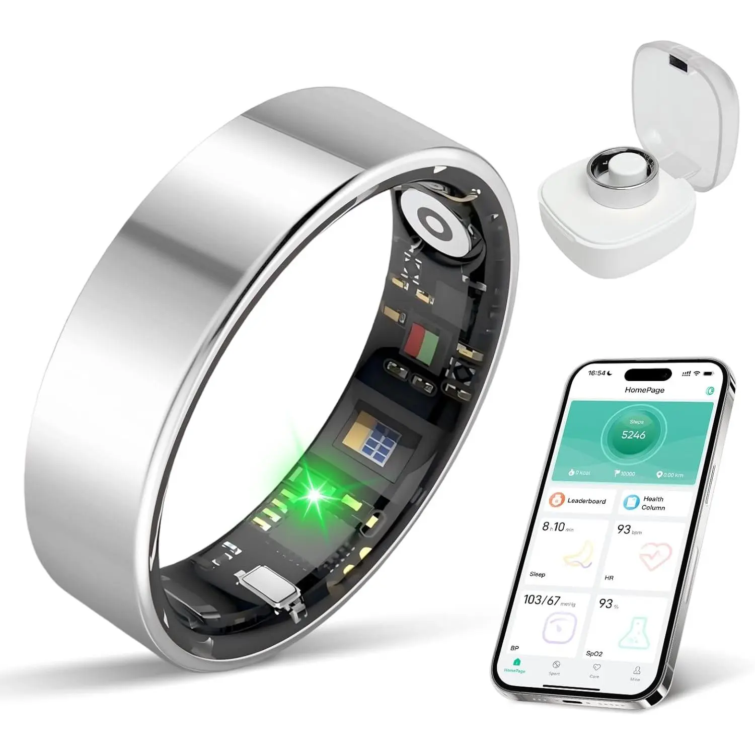 Wireless Fitness Tracker Ring for Unisex Adults, Metal Titanium Alloy Wearable Device, APP-Linked Portable Health Monitor, Remote Camera Shutter, Sleep & Exercise Tracking, iOS/Android Compatible, IP68 Waterproof, No Subscription Required