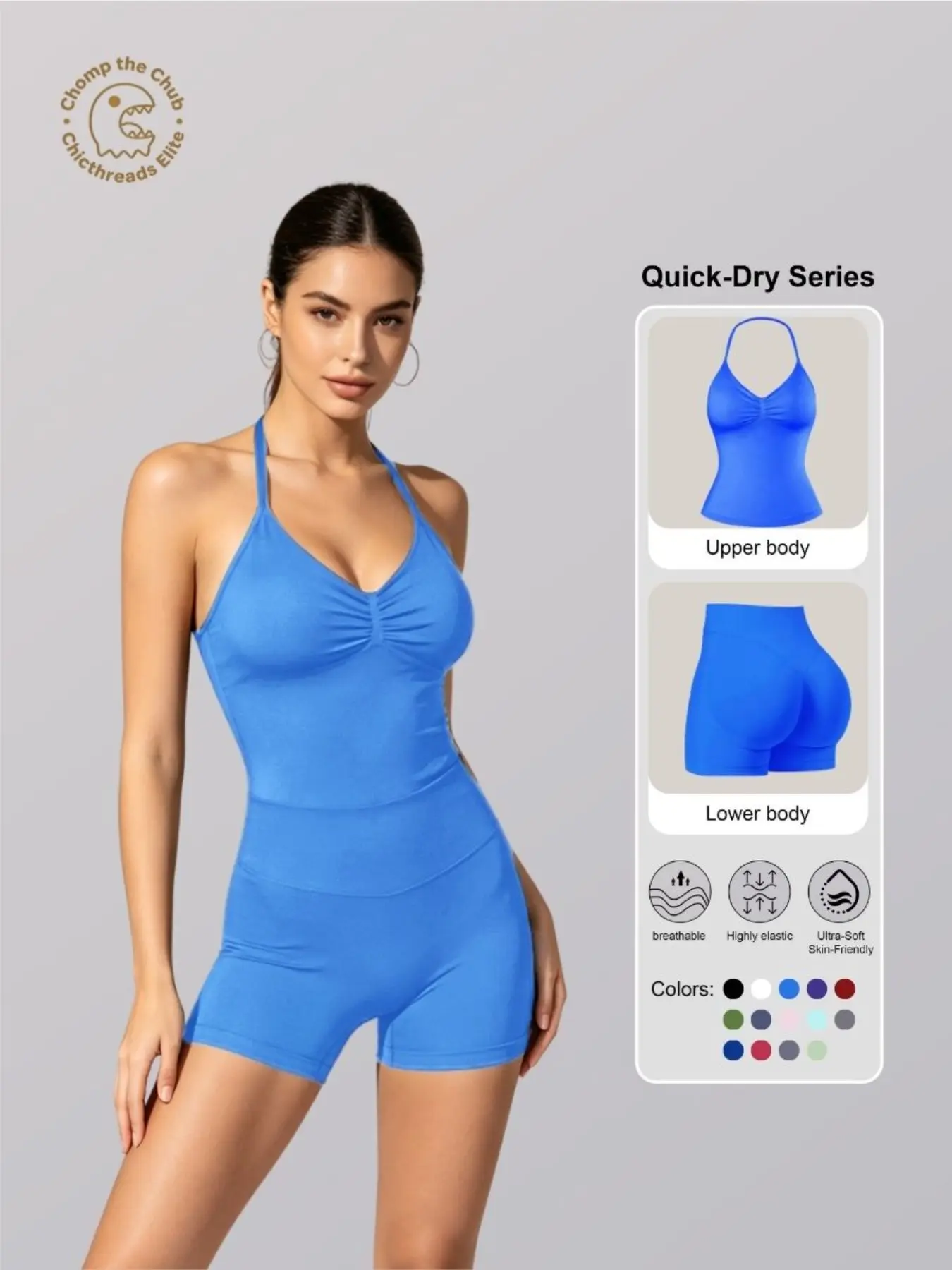 Bootie Lifting & Snatched Waist Yoga Set, Halter Ruched Top + High Waist Sculpting Shorts, Ideal for Gym, Yoga, Activewear, Gym Workout Set, High Stretch Sporty, Gym Clothes Workout