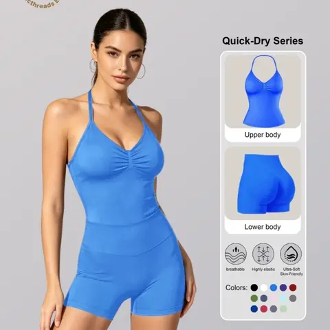 Bootie Lifting & Snatched Waist Yoga Set, Halter Ruched Top + High Waist Sculpting Shorts, Ideal for Gym, Yoga, Activewear, Gym Workout Set, High Stretch Sporty, Gym Clothes Workout, Women Workout Clothes