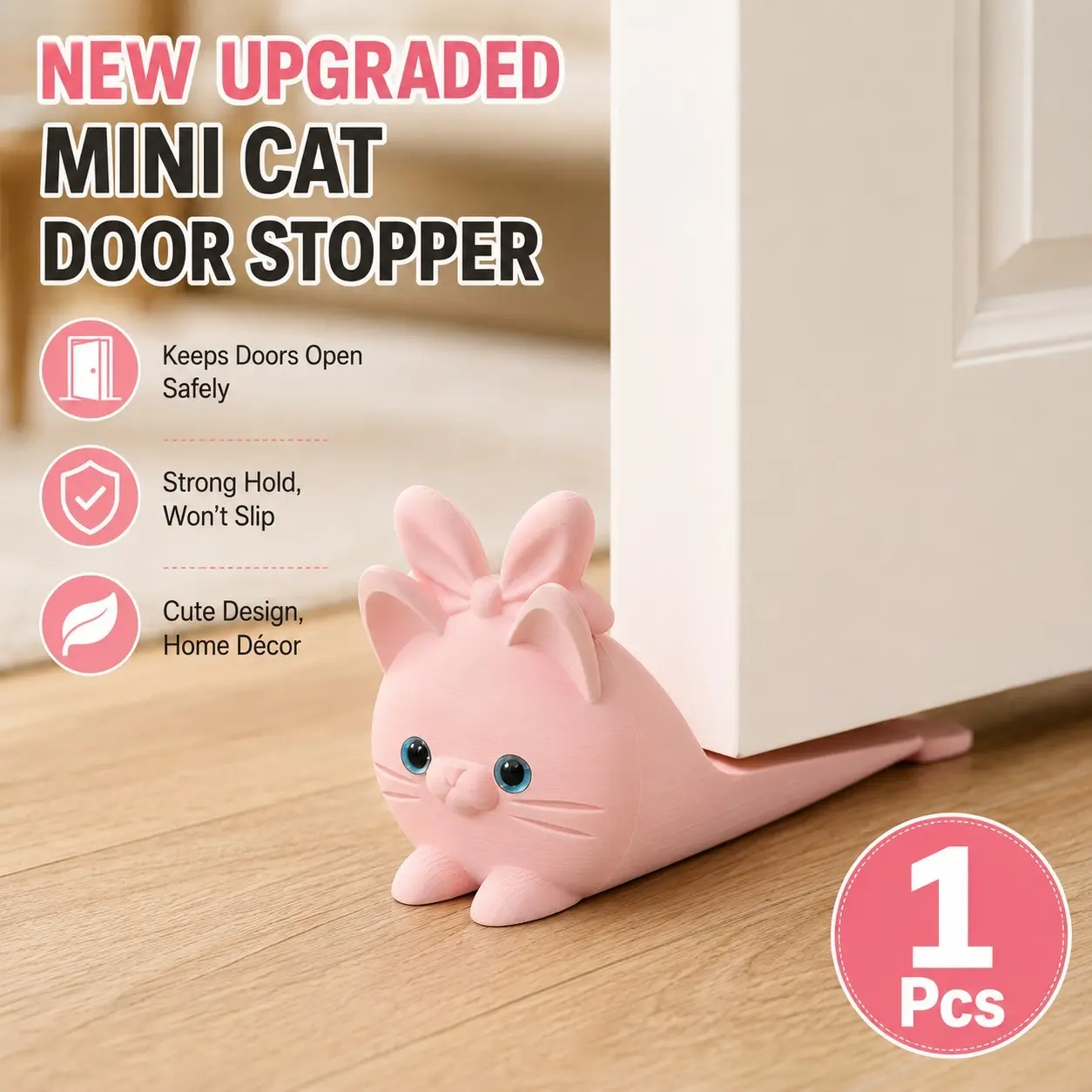 Cute Cat Door Stopper, 3D Printed Bunny Ear Door Wedge, Non Slip Floor Door Holder, Anti Collision Safety Guard, Kawaii Gift