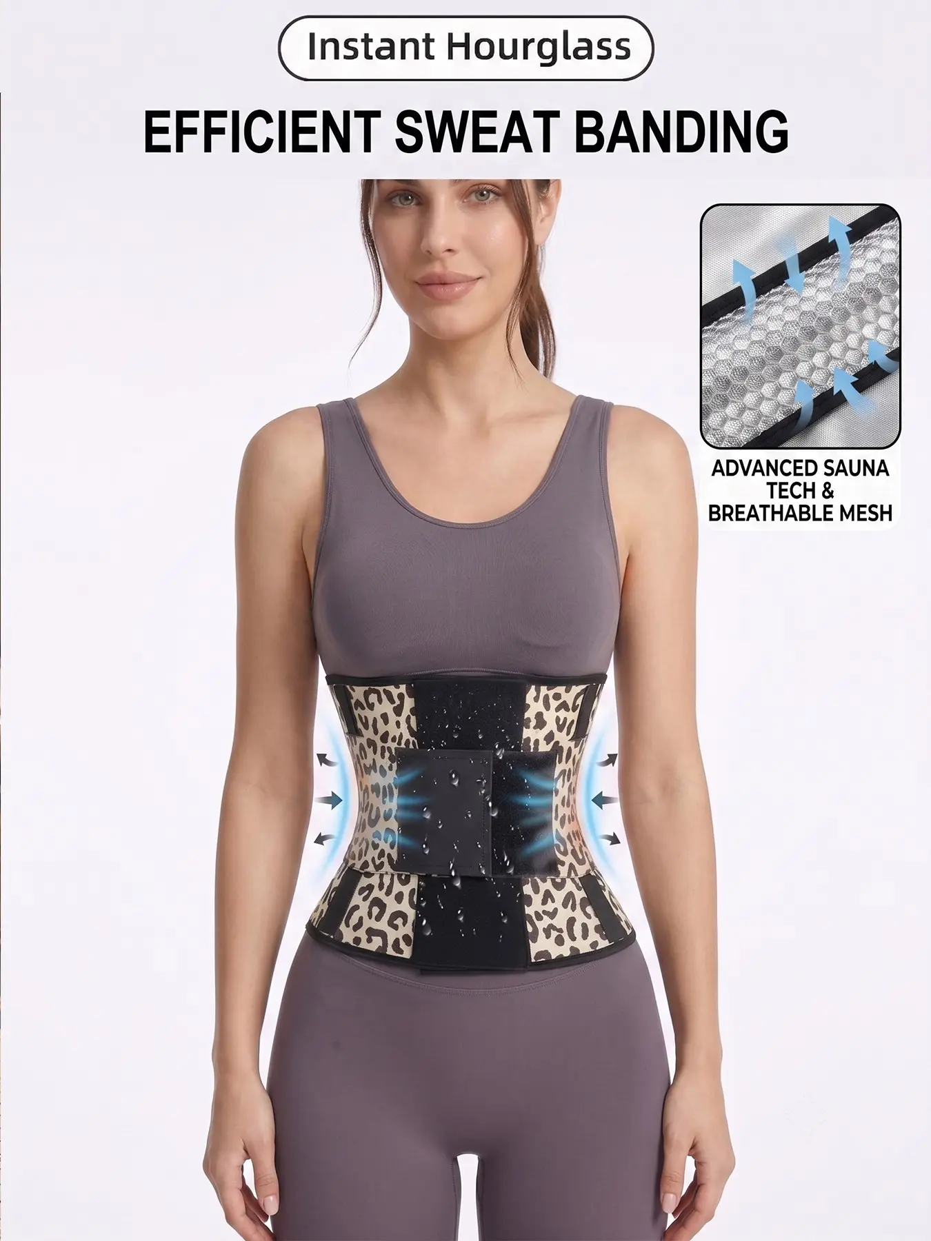 Women's Leopard Print Waist Trainer & Sauna Sweat Band - Adjustable Underbust Workout Corset for Flat Belly Cincher, Everyday Tummy Control and Body Shaping