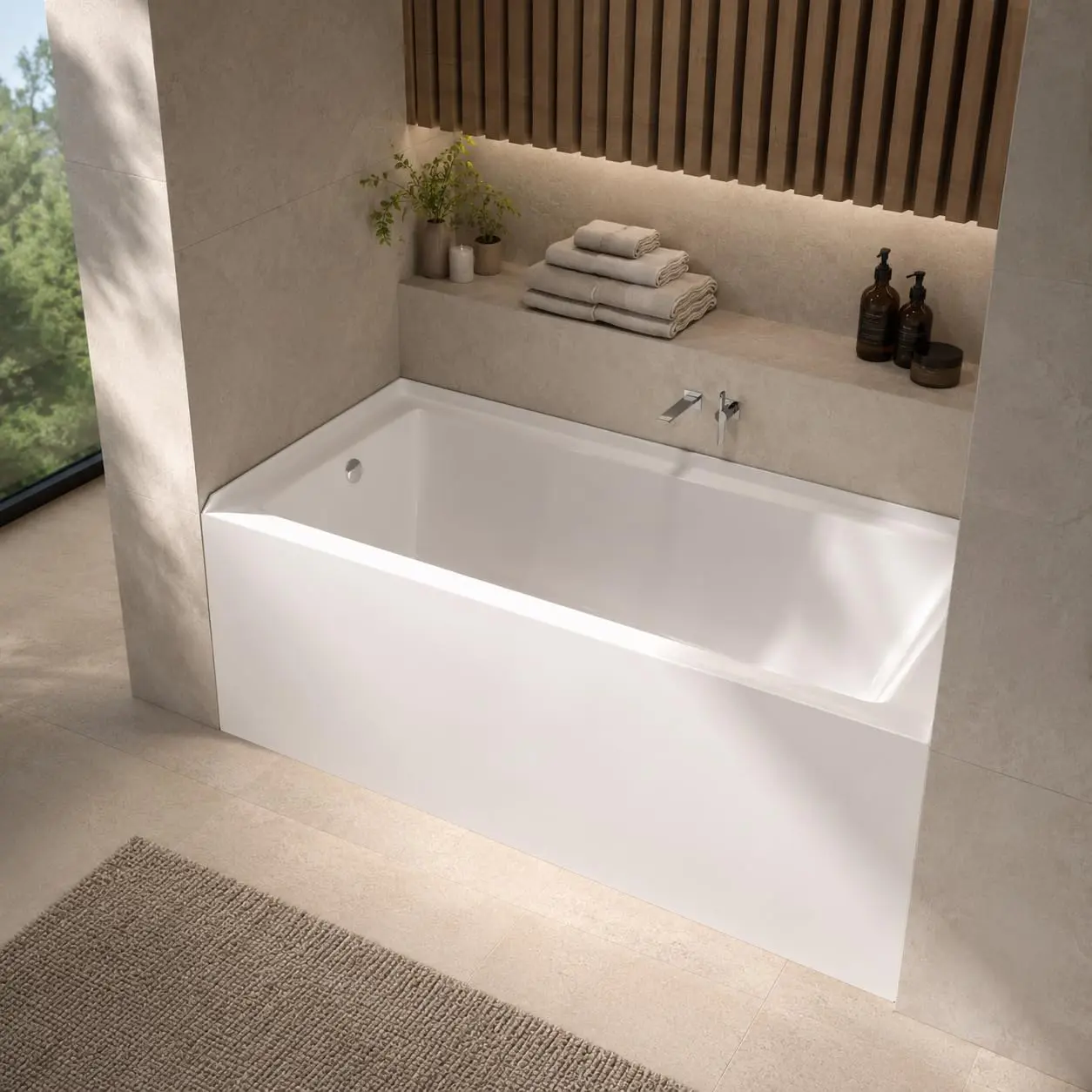 Garvee 60 Inch Acrylic Drop In Bathtub, Soaking Tub Right Drain