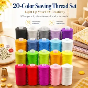20 Colors Large Size Sewing Thread, 500m Per Roll Polyester Thread, DIY Sewing Machine Bottom Thread, Hand Sewing Kit Thread, Sewing Threads For Sewing Machine