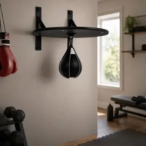 Heavy Duty Wall Mounted Speed Bag Platform - Adjustable Height Boxing Speedball Stand with 24 inch Disc & 10x7 inch Punching Ball for MMA Home Gym Training