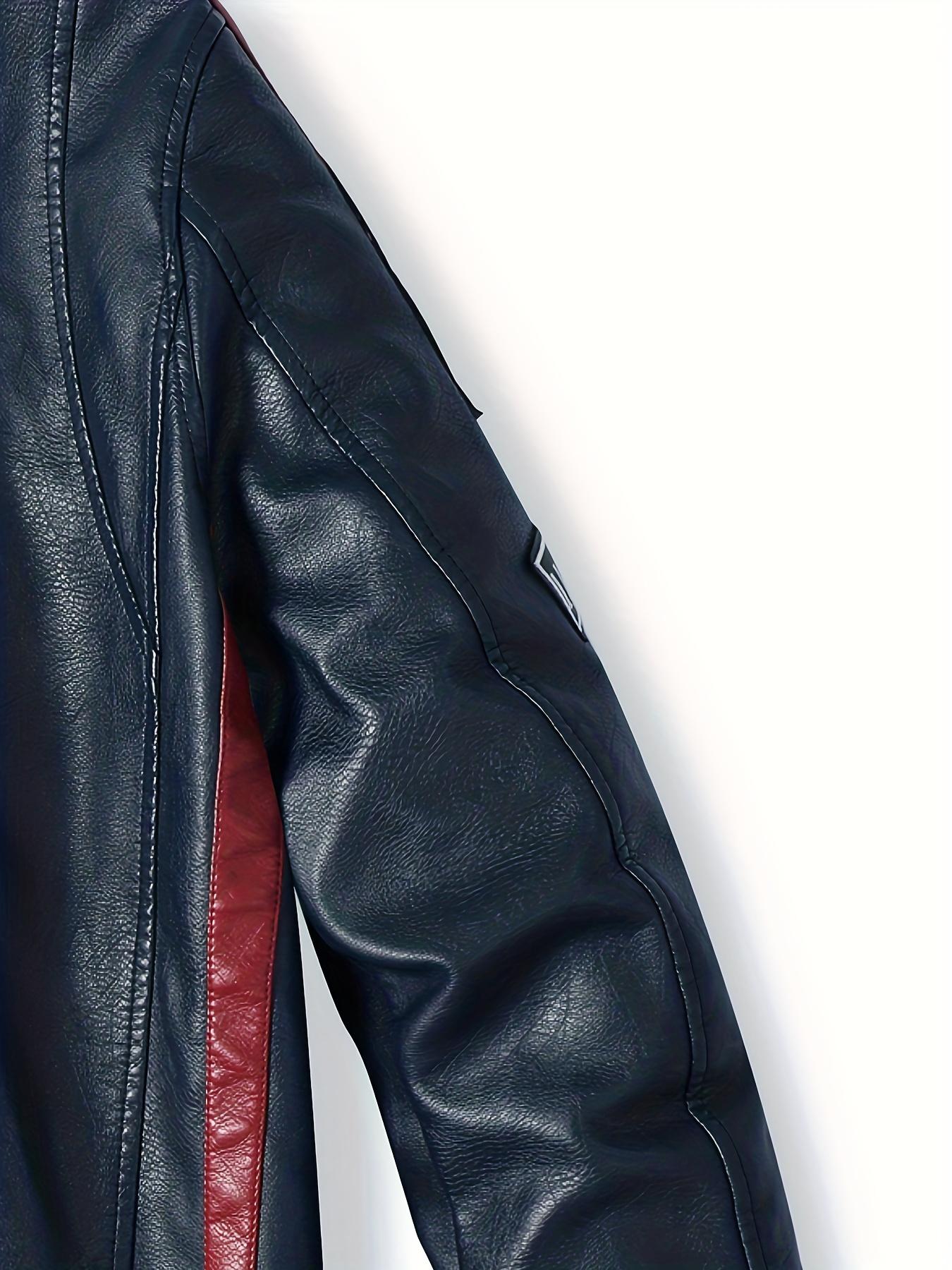 Men's long-sleeved zippered motorcycle jacket with stand-up collar panels is stylish and chic for casual wear for autumn and winter Tops Black Menswear Coats Lawn