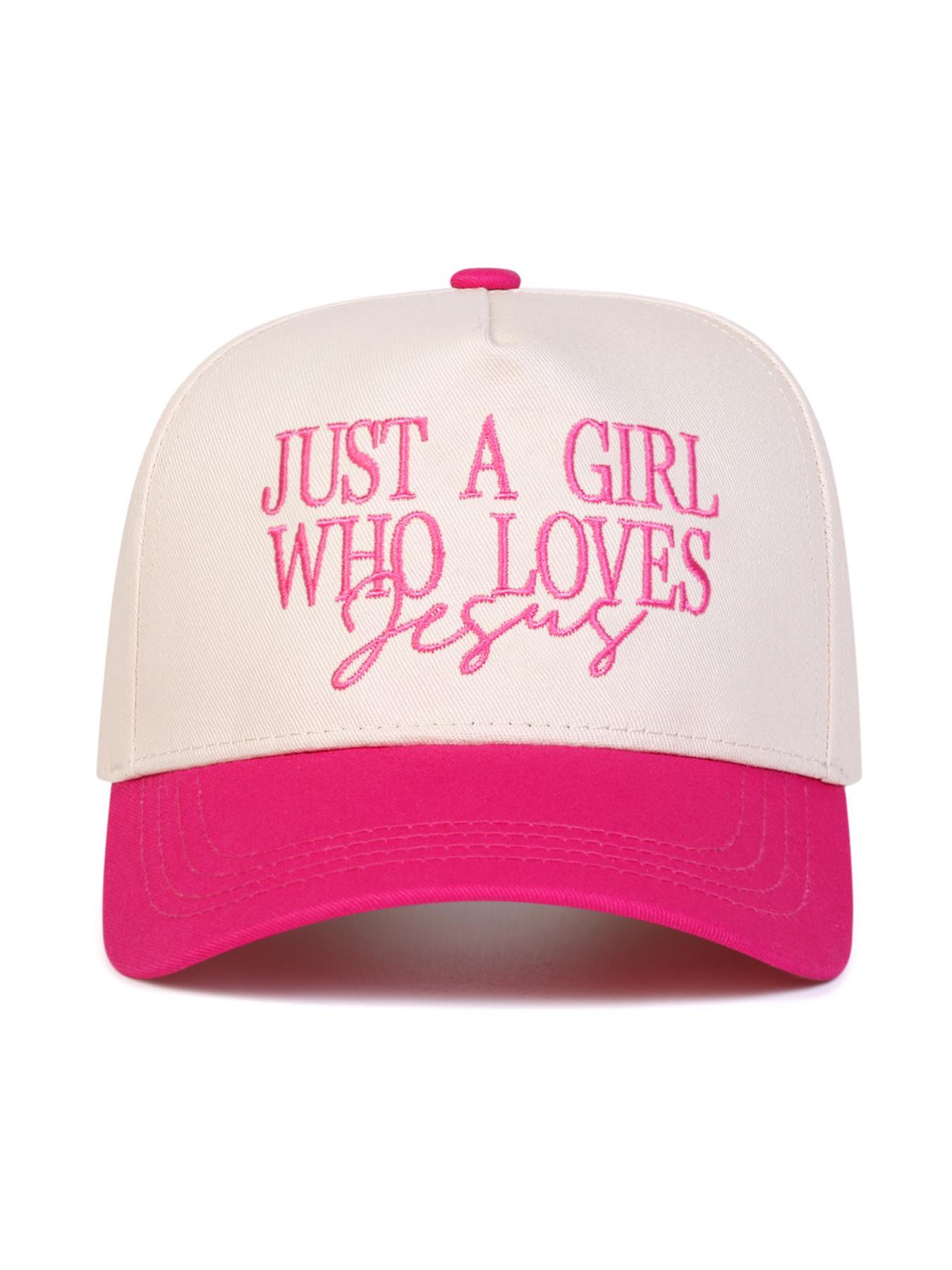 Just A Girl Who Loves Jesus Letter Embroidered Trucker Cap, Casual Outdoor Sports Hat for Women & Men, Perfect Gift for Faithful Friends & Family, Script Trucker Hat