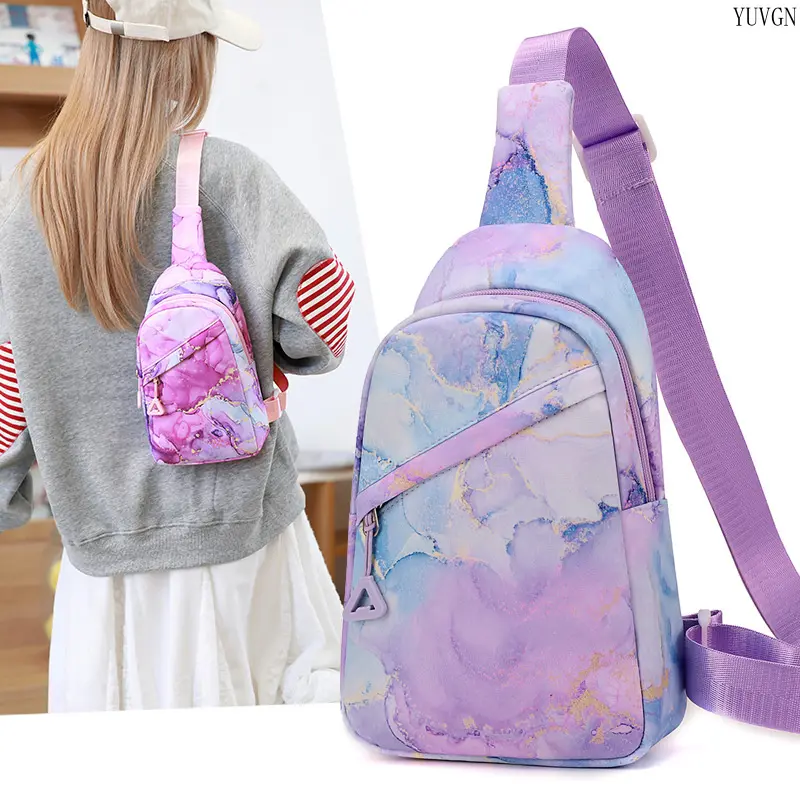 Crossbody Bag for Students in a Trendy Marble Swirl Print, a Compact Pouch with Multiple Compartments and an Adjustable Strap for School & Outings