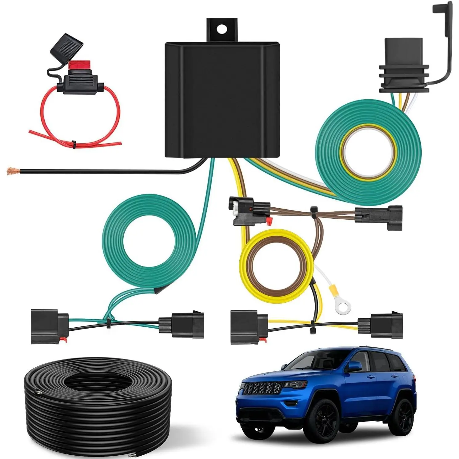 Nilight 4-Pin Trailer Wiring Harness Kit 56426 with Copper Wires, Plug-N-Play Custom-Fit for 2014-2021 Jeep Grand Cherokee, 2022 Grand Cherokee WK, Vehicle Standard 4-Way Connector, Simple Fit Towing Setup Hitch