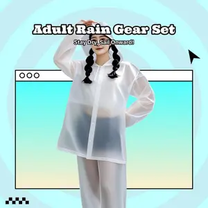 Disposable raincoat and rain pants two-piece set for adults, specially designed for rafting, thickened, long-length, full-body protection against heavy rain and waterproof