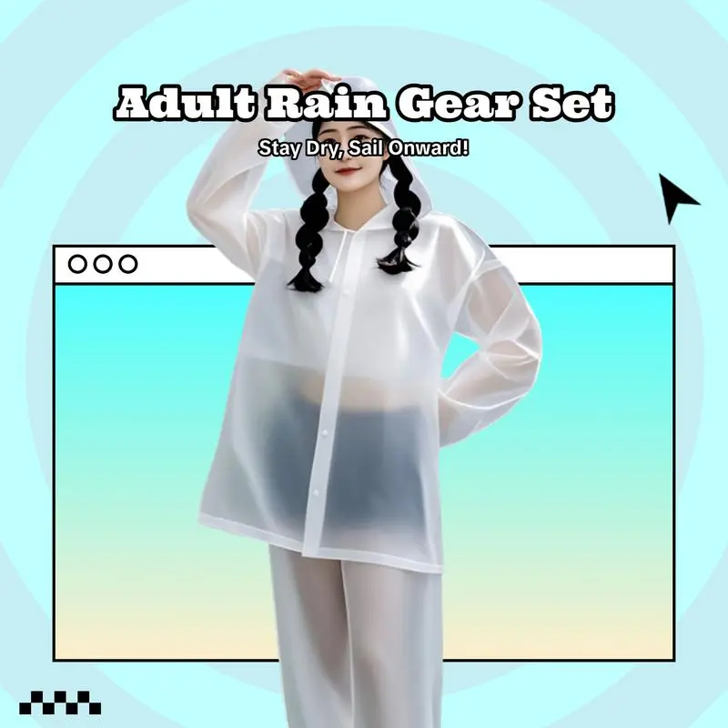 Disposable raincoat and rain pants two-piece set for adults, specially designed for rafting, thickened, long-length, full-body protection against heavy rain and waterproof, Outdoor Waterproof, Rainproof