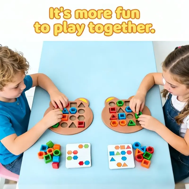 Geometric Shape Matching Tabletop Building Block Toys, 2-Player Parent-Child Battle Game for Children Development, Learning, Memory Training and Observation Focus & Thinking Training