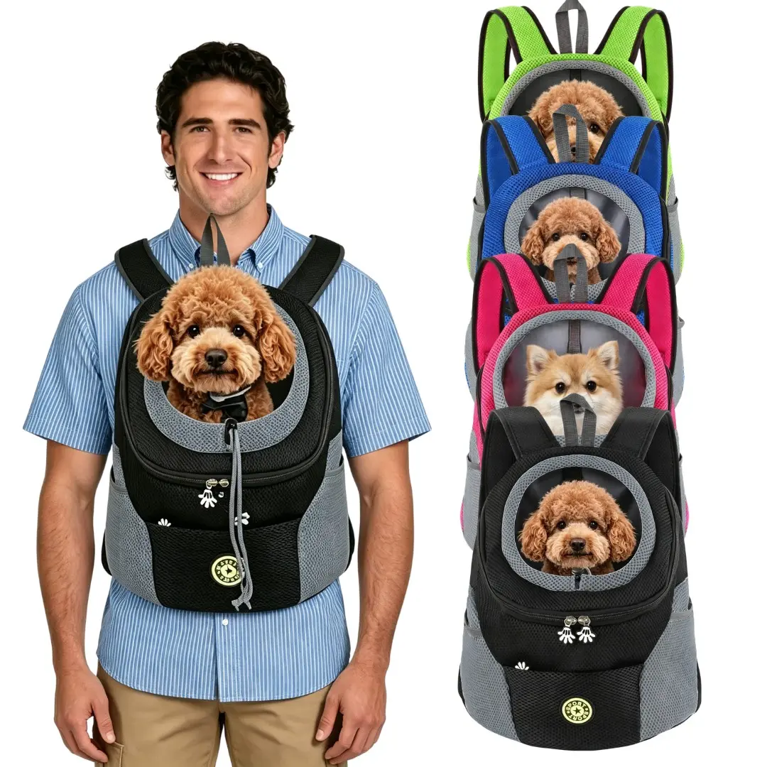 Dog Backpack Carrier, Head Out Design, Front Chest Pet Hiking Bag, Adjustable Ventilated Carrier for Cats & Small Dogs, Hiking Camping Travel, Puppy Carrier