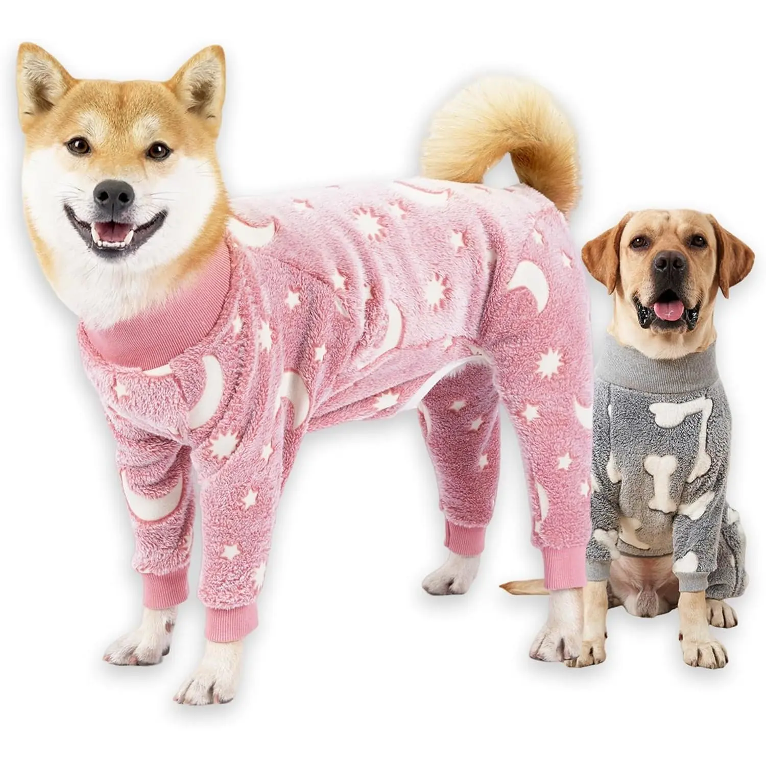 Dog Pajamas for Cold Weather Glow Coral Velvet Onesies Sleepwear | Cute Starry Sky Costumes Outfits Winter Doggie Jammies Clothes,Soft Warm Pjs Coat for Small Medium Large Dogs,Pink,L