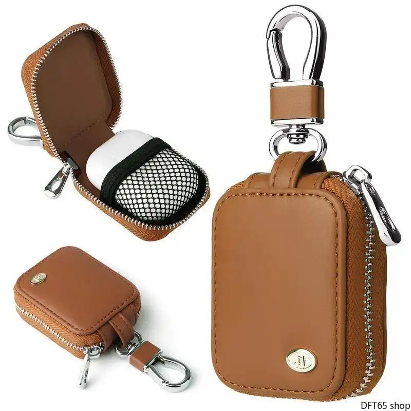 Universal Faux Leather Earbud Storage Case Built In Anti Lost Metal Clip Shock Dust Resistant Lining Compact Portable Hard Shell Compatible With Multiple Wireless Earbud Models For Car Travel Daily Carry Accessory