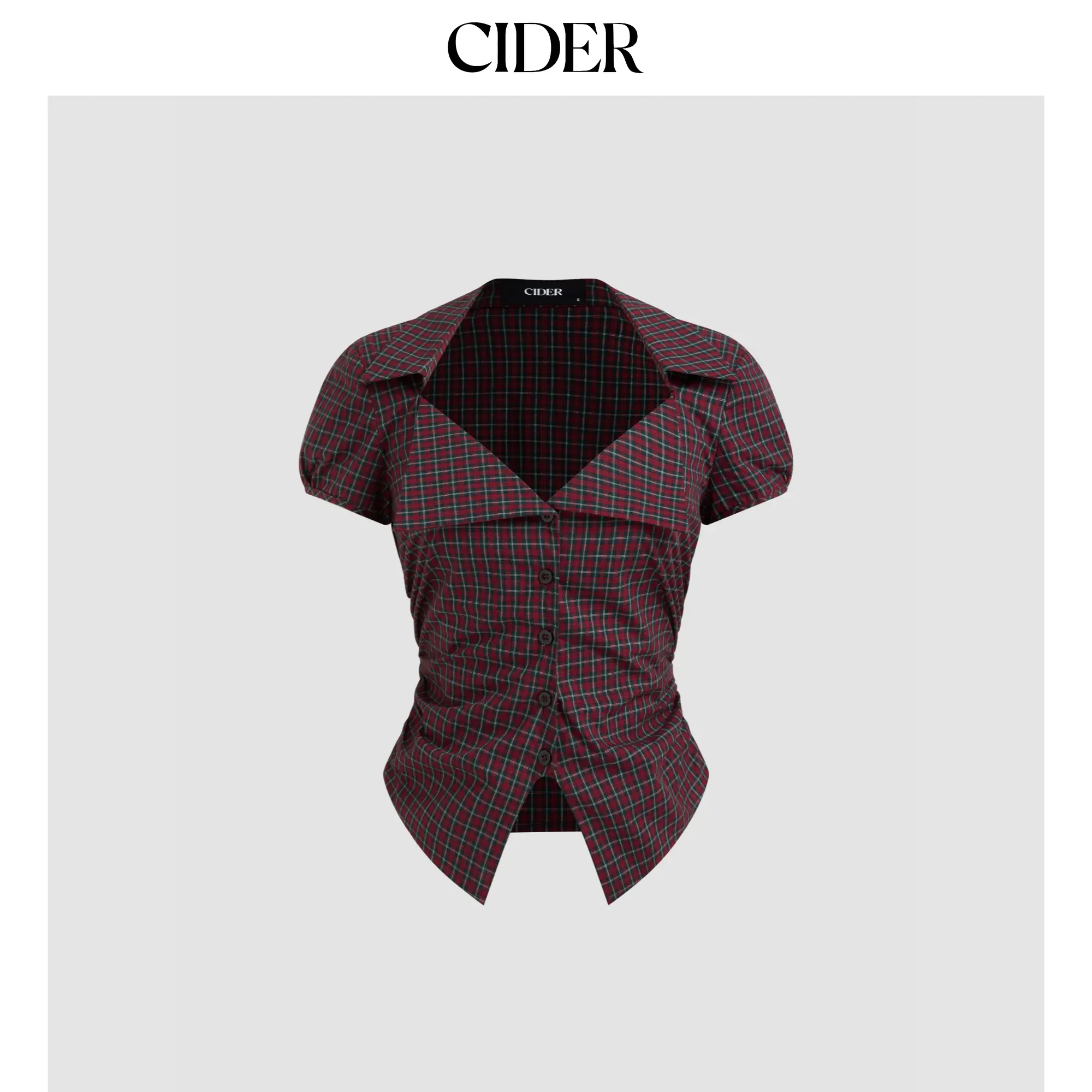Cider Cotton-blend Tartan Split Gingham Ruched Shirt