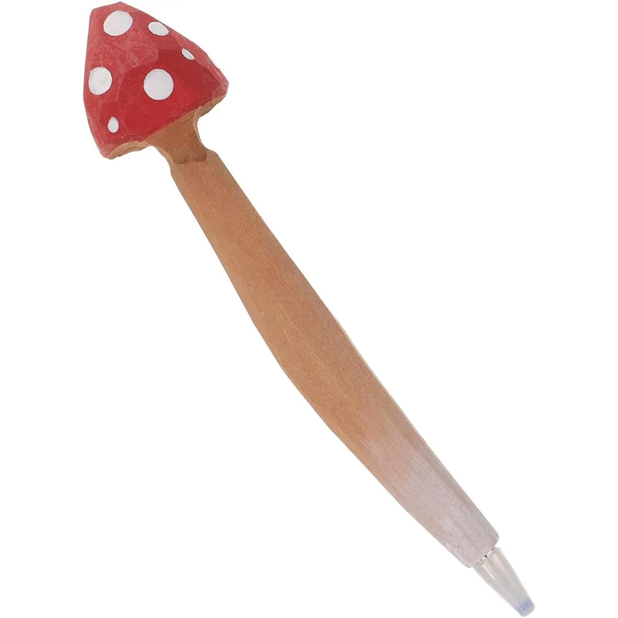 1 count Hand-Carved Wooden Mushroom Pen, 0.5mm Red Toadstool Ballpoint Pen, Cute Novelty Cottagecore Stationery for Office, School & Nature Lovers