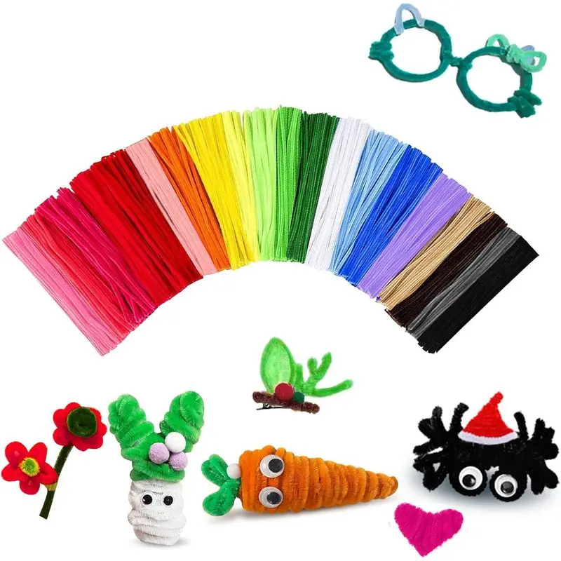 200PCS Colorful Chenille Stems & Chenille Wire Pipe Cleaners, Kids' DIY Craft Supplies for School Projects, Party Decorations