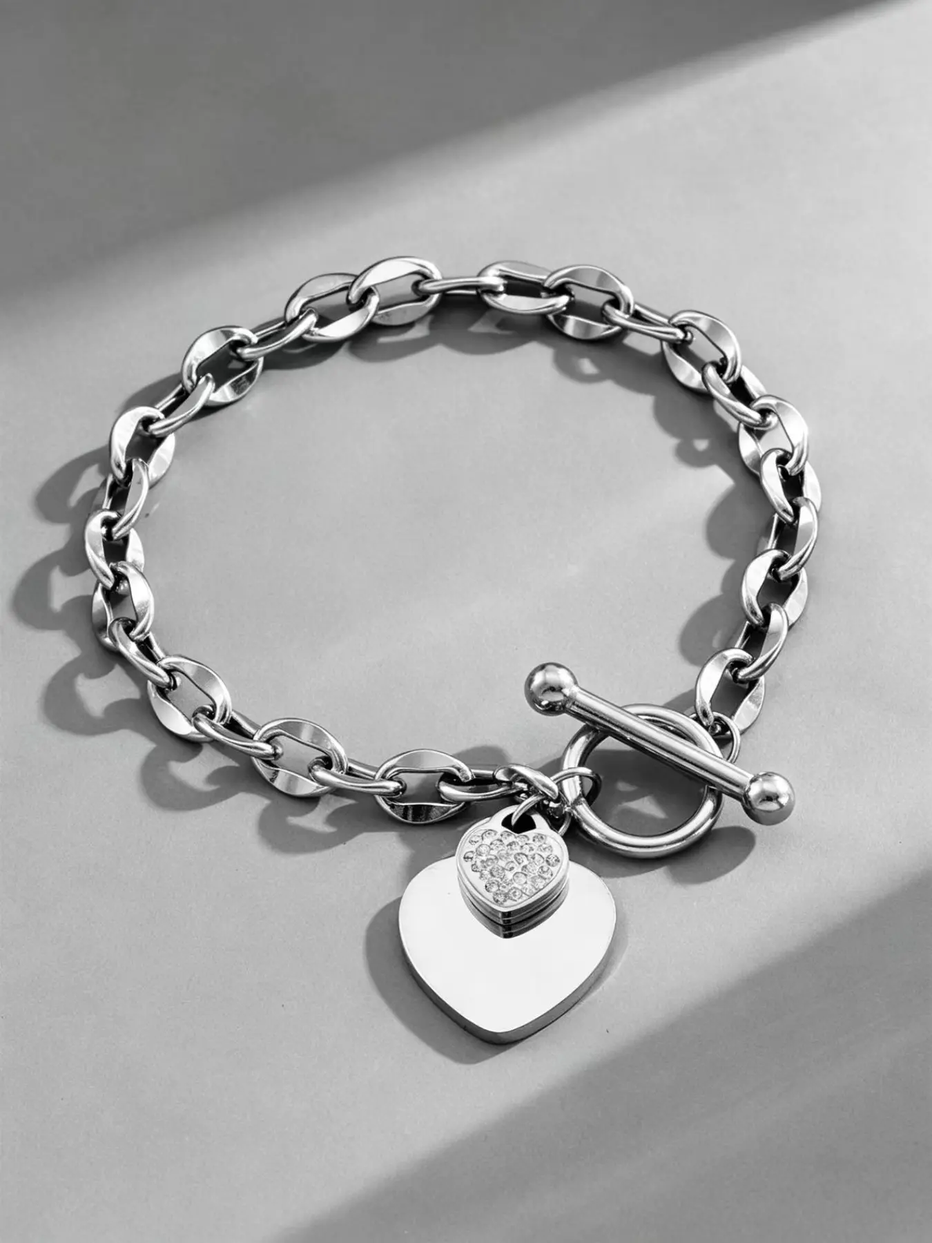 Elegant Heart Design Titanium Steel Bracelet, Metal Bracelet, Unisex Boho Style Accessory, Plain Pattern, All-Season Wear, Perfect Gift Idea