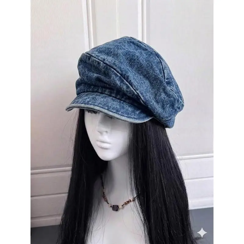 Women's Distressed Denim Beret Hat, Vintage Washed Jean Newsboy Cap, Summer Painter Hat, Summer Ready, Fashionable Accessory for Women, Vintage Look