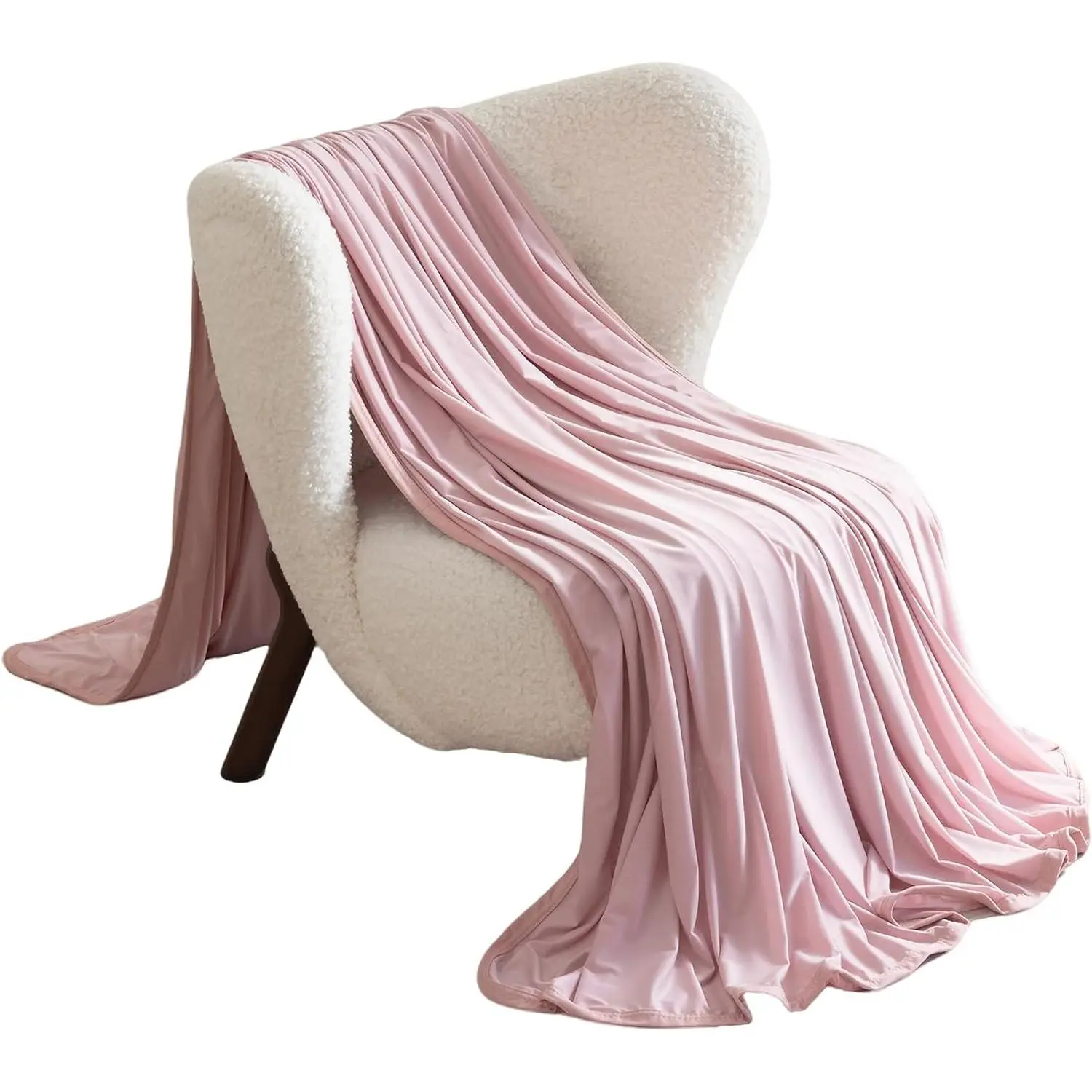 Silky Satin Cooling Blanket — A Lightweight, Breathable, and Ultra-Thin no-Fill Summer Blanket. Crafted for hot Weather. Ideal as a Bed Blanket, Sofa Throw, or nap Blanket (Pink, Queen)