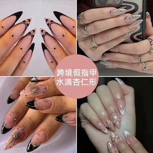 High-end long solid color press-on nails, almond-shaped glossy detachable nail pieces