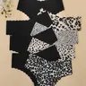 【Black Friday】Women's Leopard & Floral Print Scallop Trim Briefs, Comfortable Seamless Fitted Panties, V-Shaped Waistband, Soft Comfy Briefs for All Seasons, Stretchy Underwear