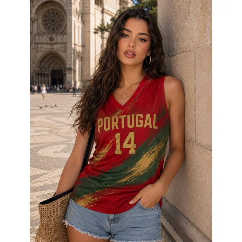 Women's Portugal Soccer Jersey, Sleeveless Numbered Sports Vest with Bold Print, Everyday Casual Fan Clothes for Football Matches, Numbered Jersey Women's Sports Vest
