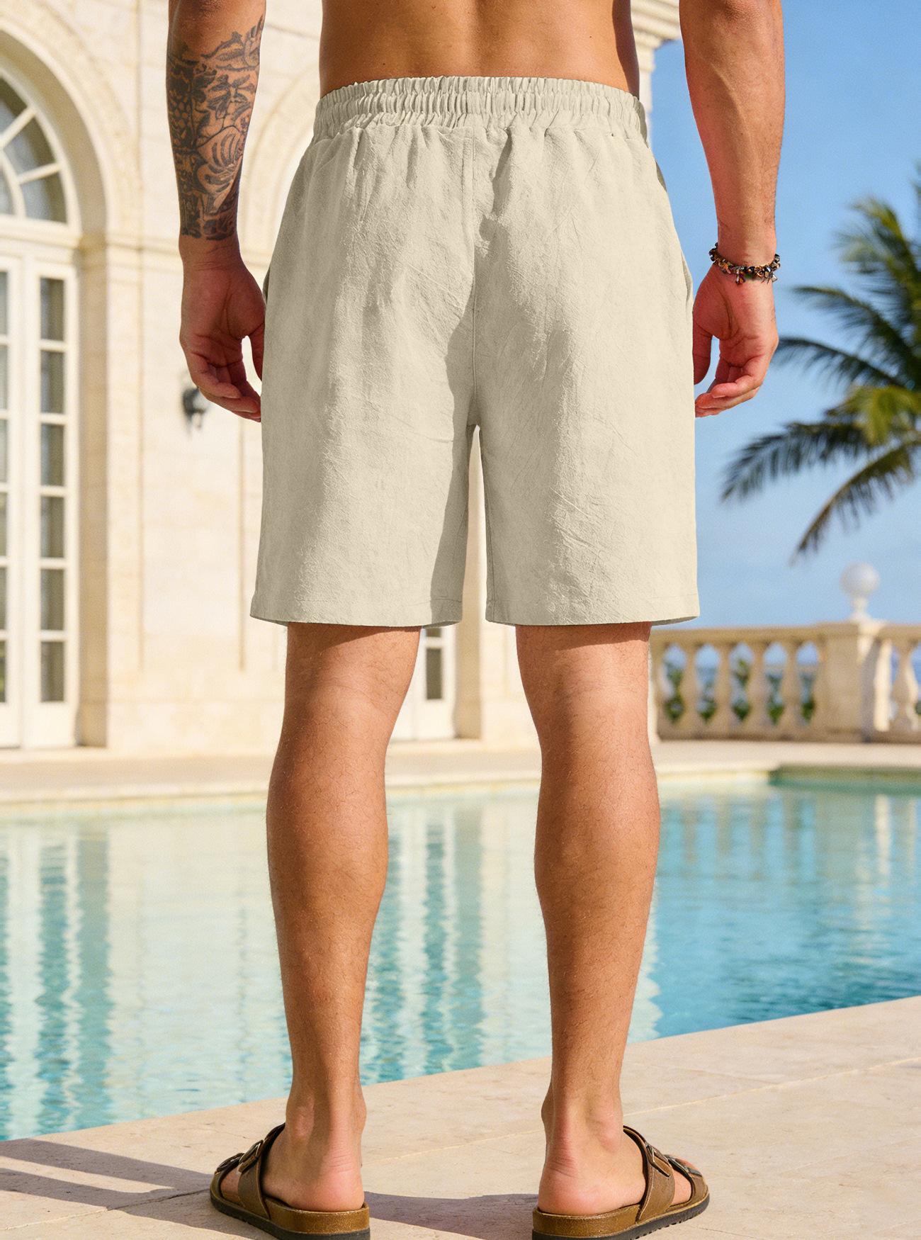 YehGoods 2026 Men's Summer Cotton Linen Blend Short Pants Casual Loose Fit Breathable Lightweight Beach Shorts Comfortable Everyday Wear Trendy US Style Menswear Tropical