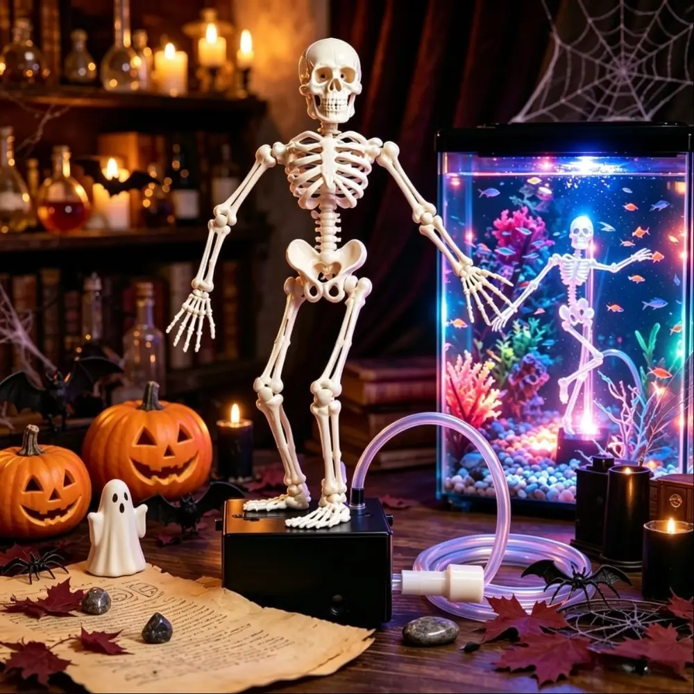 Dancing Skeleton Aquarium Bubbler – Interactive Fish Tank Decor with Air Hose, Adjustable Bubbles, Safe Resin, Funny Gift for All Fish