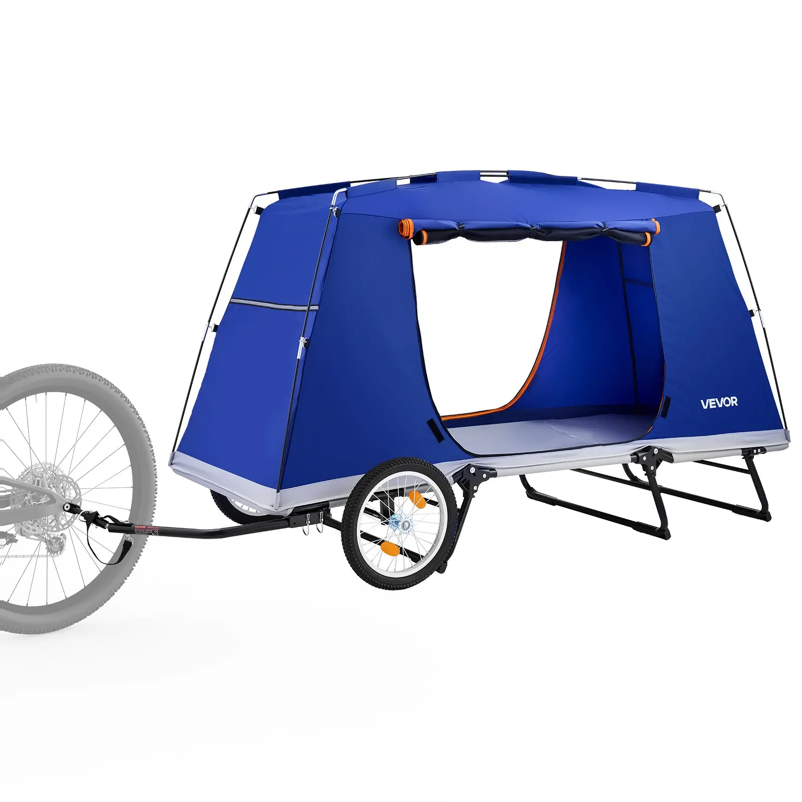 VEVOR Bike Camper Trailer Tent, 300lb Static Load Easy Fold Bicycle Wagon, 16-Inch Wheels, PU2000 Coating, Carbon Steel Frame, Quick Setup, Fits 22-28in Wheels, for Off-Road Bike Camping Cargo