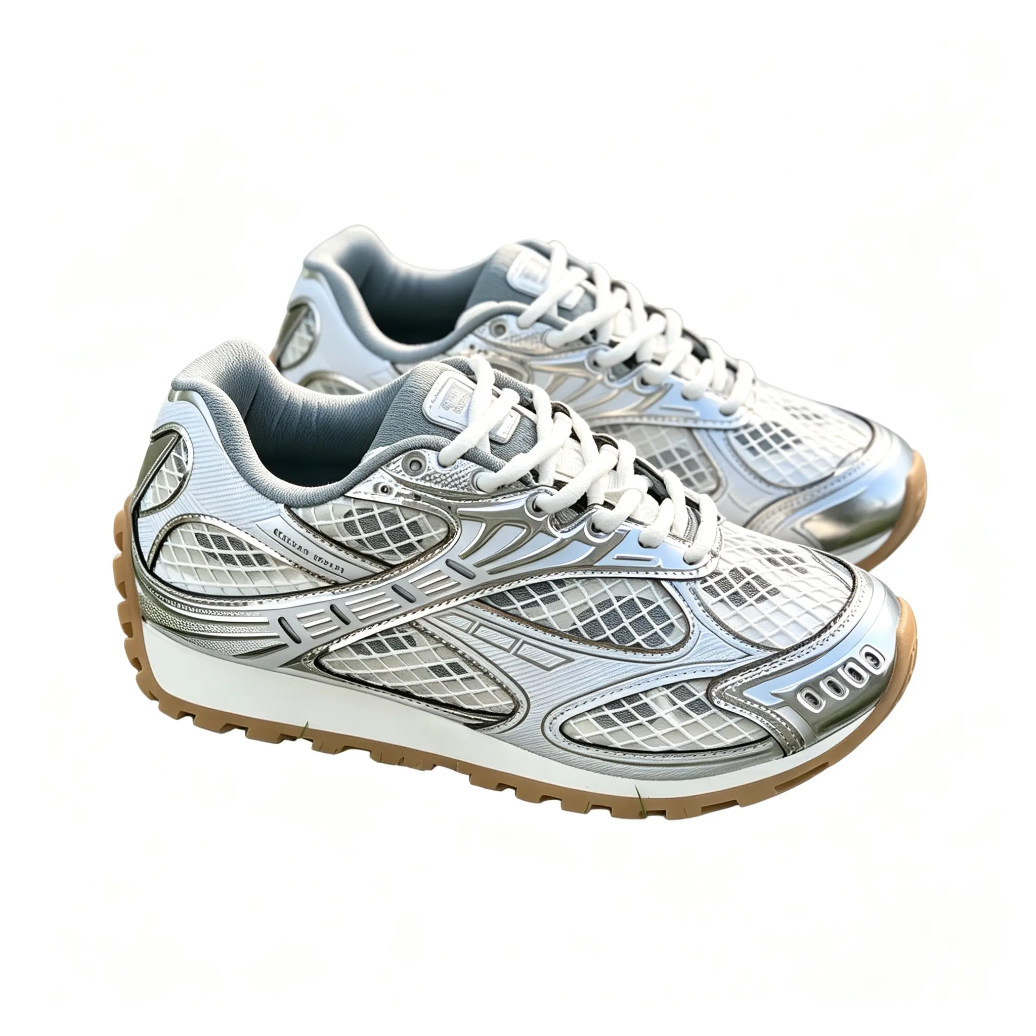 Men Women Retro Silver Mesh Chunky Sneakers, UltraLight NonSlip Casual Sports Shoes for Daily Outdoor Wear