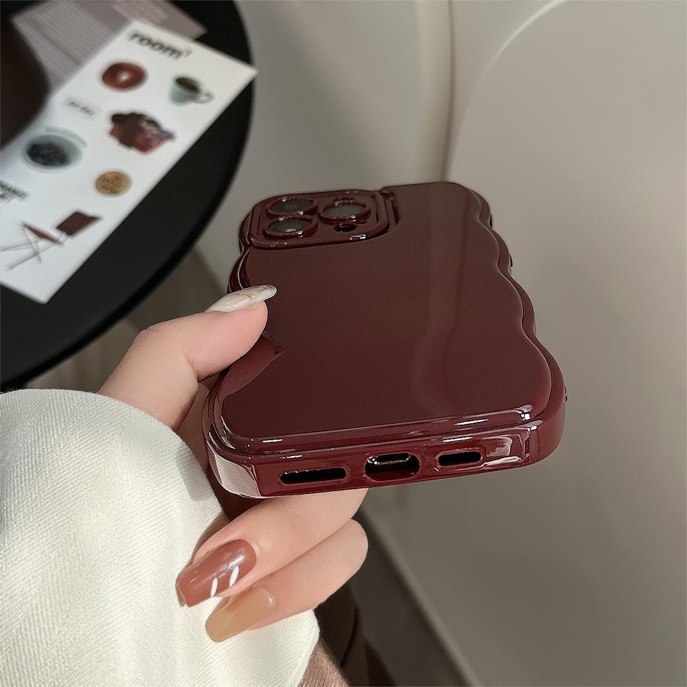 Retro Wine Red Wavy Phone Case For iPhone 17 16 15 14 13 12  Pro Max  Woman Girl Soft Shockproof Bumper Back Cover