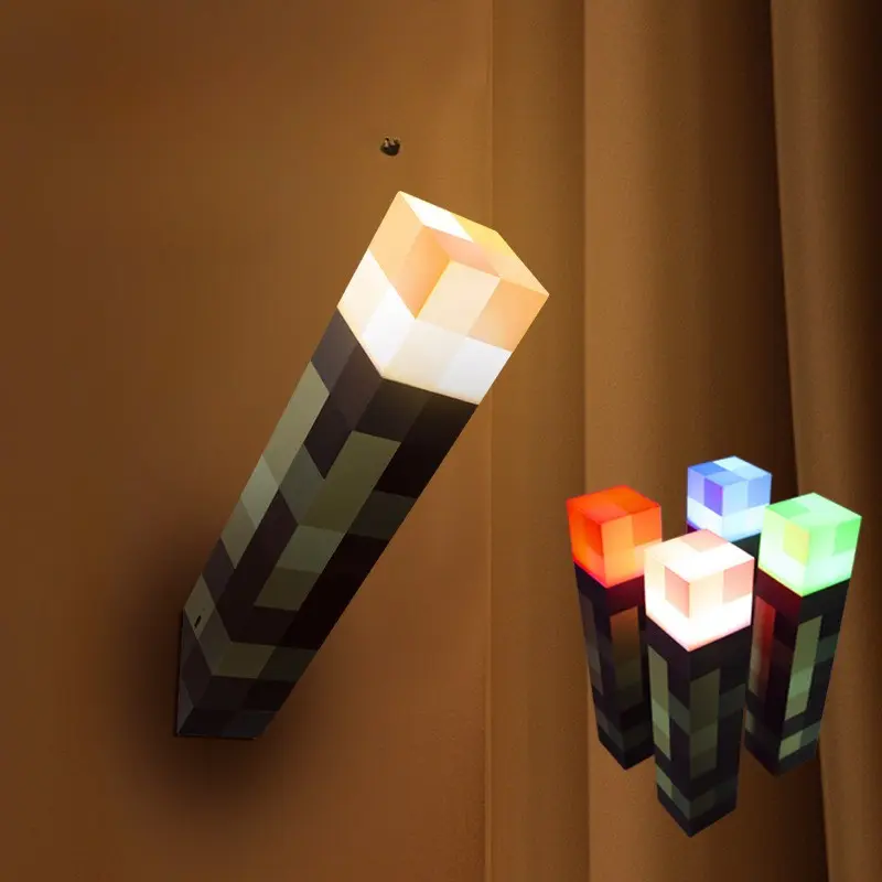 High-Quality Pixel Style Four-Color Glowing Torch Desktop Ornament, Perfect Minecraft Fan Wall Hanging Gift, Ideal Birthday Present