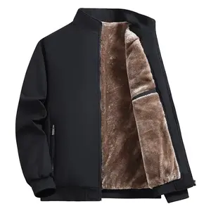 18ACTIVEKITMen's solid color zipper hot lining wool jacket, regular fit casual long sleeved front zipper jacket, suitable for autumn and winter jackets