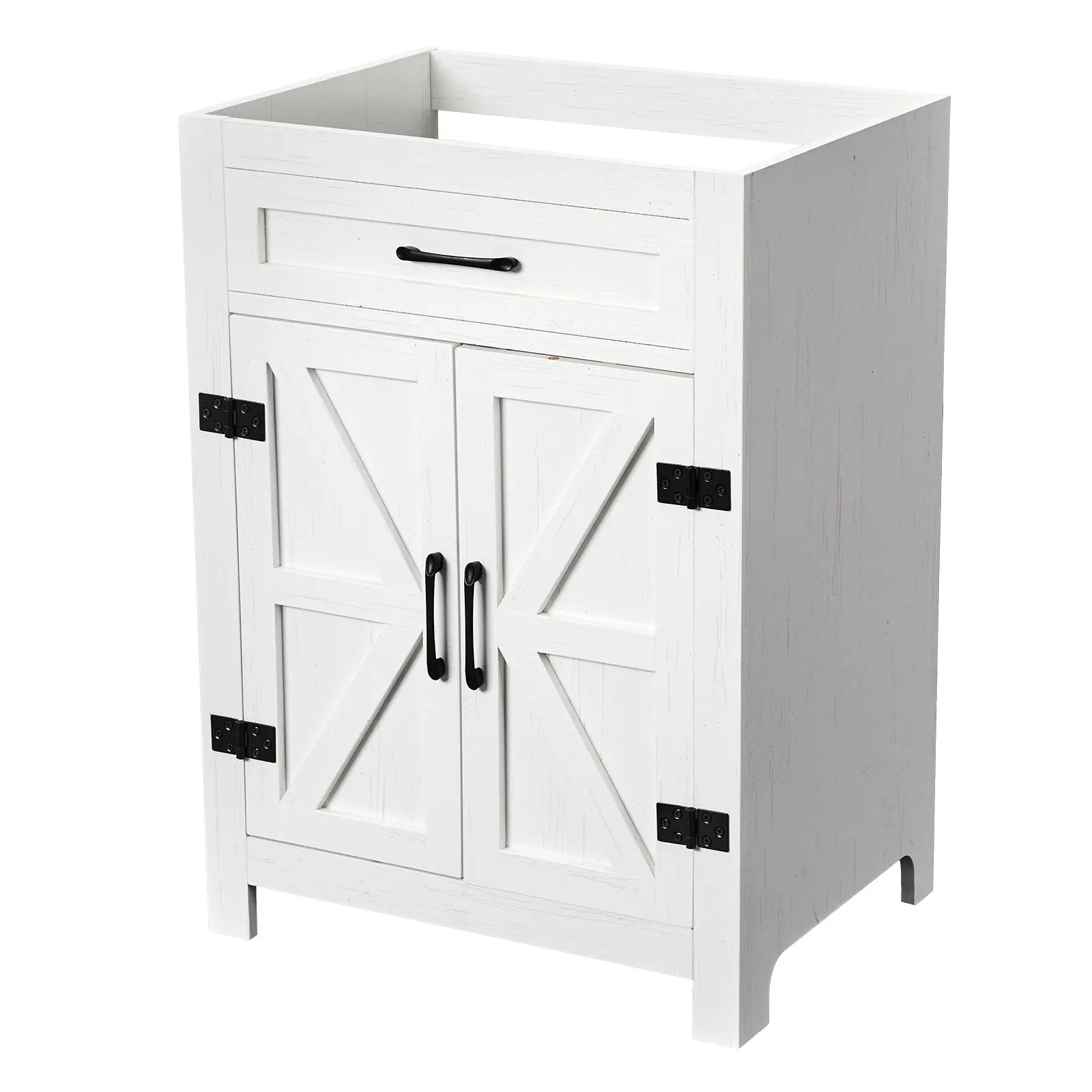 Washed white particleboard with melamine veneer, barn double door with U-shaped internal shelves, washbasin cabinet, 61*47*85cm (24 inches)
