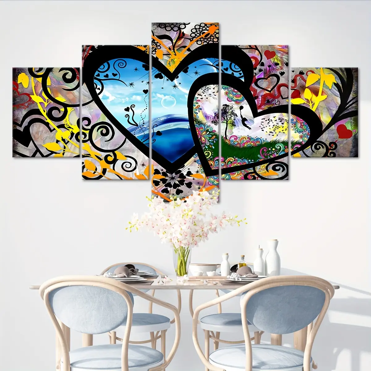 5-Piece Modular Romantic Love Canvas Poster - Printed Oil Painting Style Home Decor Wall Art, Bedroom Accent, Ideal Gift for Loved Ones