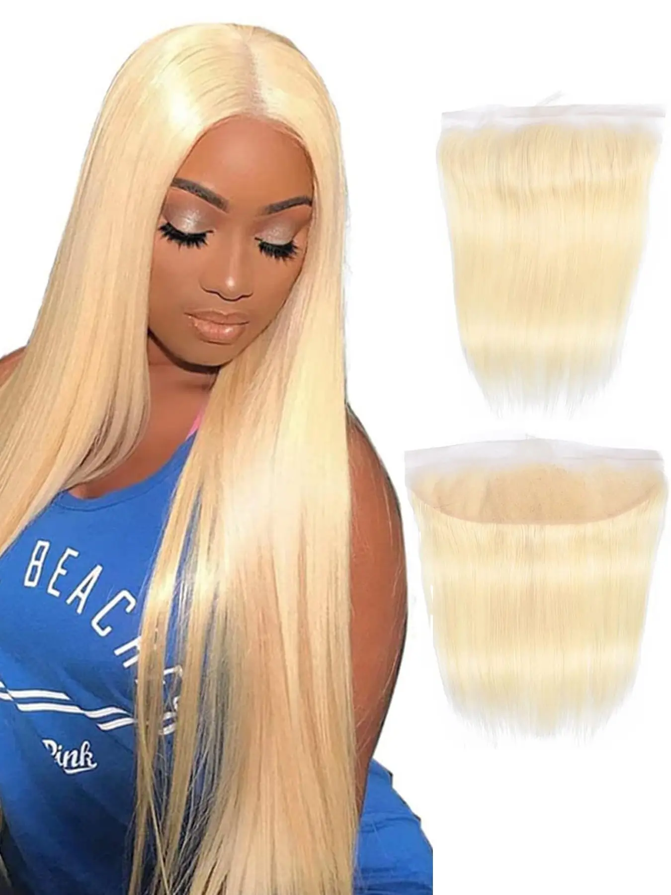 613# Blonde Color Straight 13x4 Transparent Lace Frontal Closure Human Hair Ear to Ear Transparent Lace Closures Natural Hairline 12-24 Inch