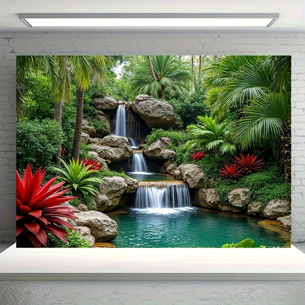 1PC,2D Flat Tropical Rainforest Waterfall Tapestry, Natural Scenery Wall Hanging, Decorative Cloth for Bedroom & Living Room, Outdoor Picnic Mat, Digitally Printed Tapestry, Ideal for Homestay Deco