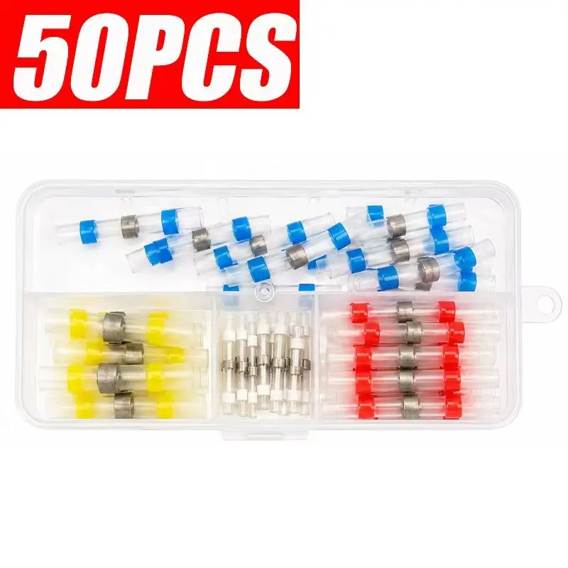50pcs Heat Shrinkable Solder Sleeves, Thickening Solder Ring Shrinkable Tube, Wire Crimp Butt Terminals Connectors, Cable Management, Home Installation