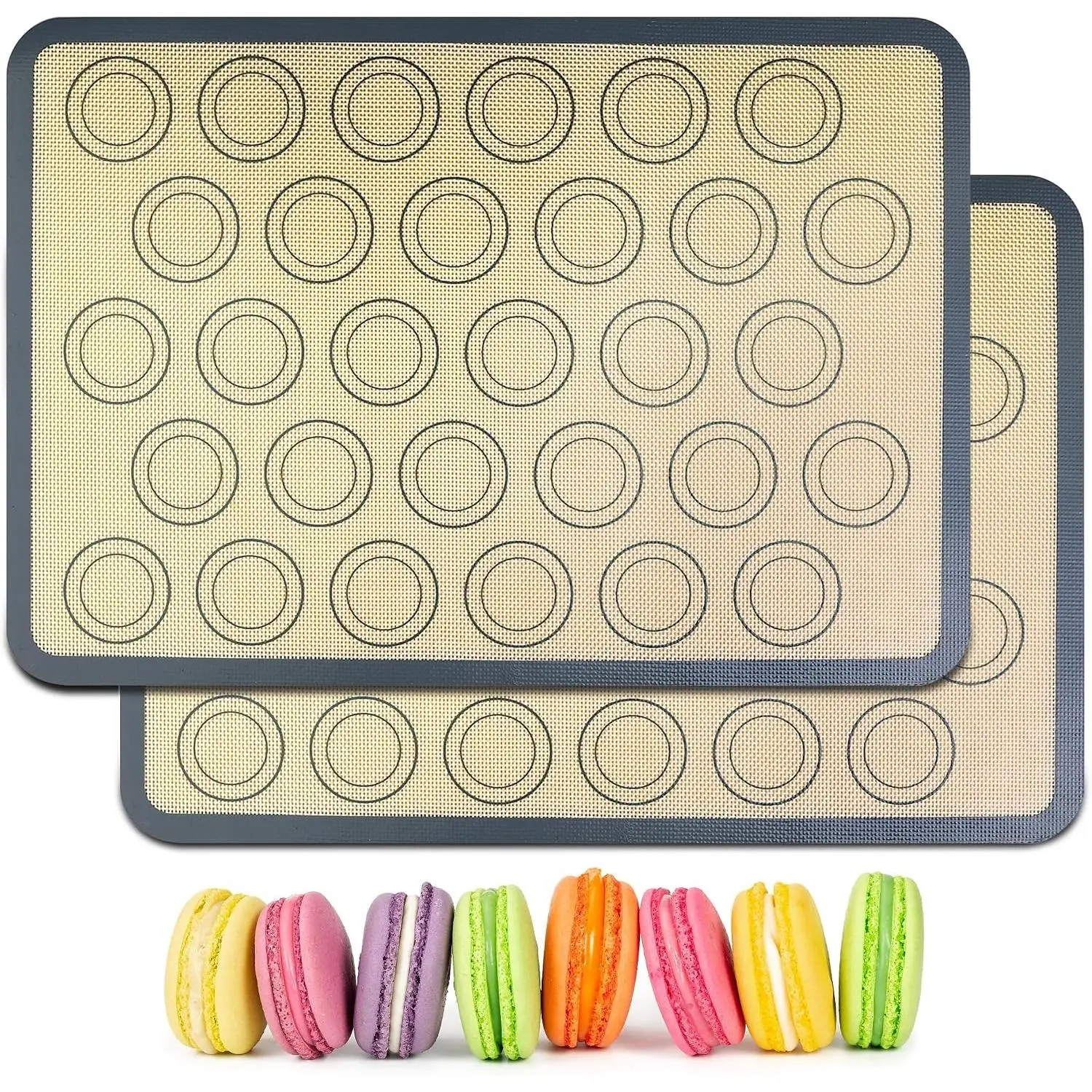 HOOMIL Macaron Silicone Baking Mats, 16.5"x 11.6", Non-Stick, Reusable, Food Safe, Half Sheet Size Silicone Mat, Pack of 2