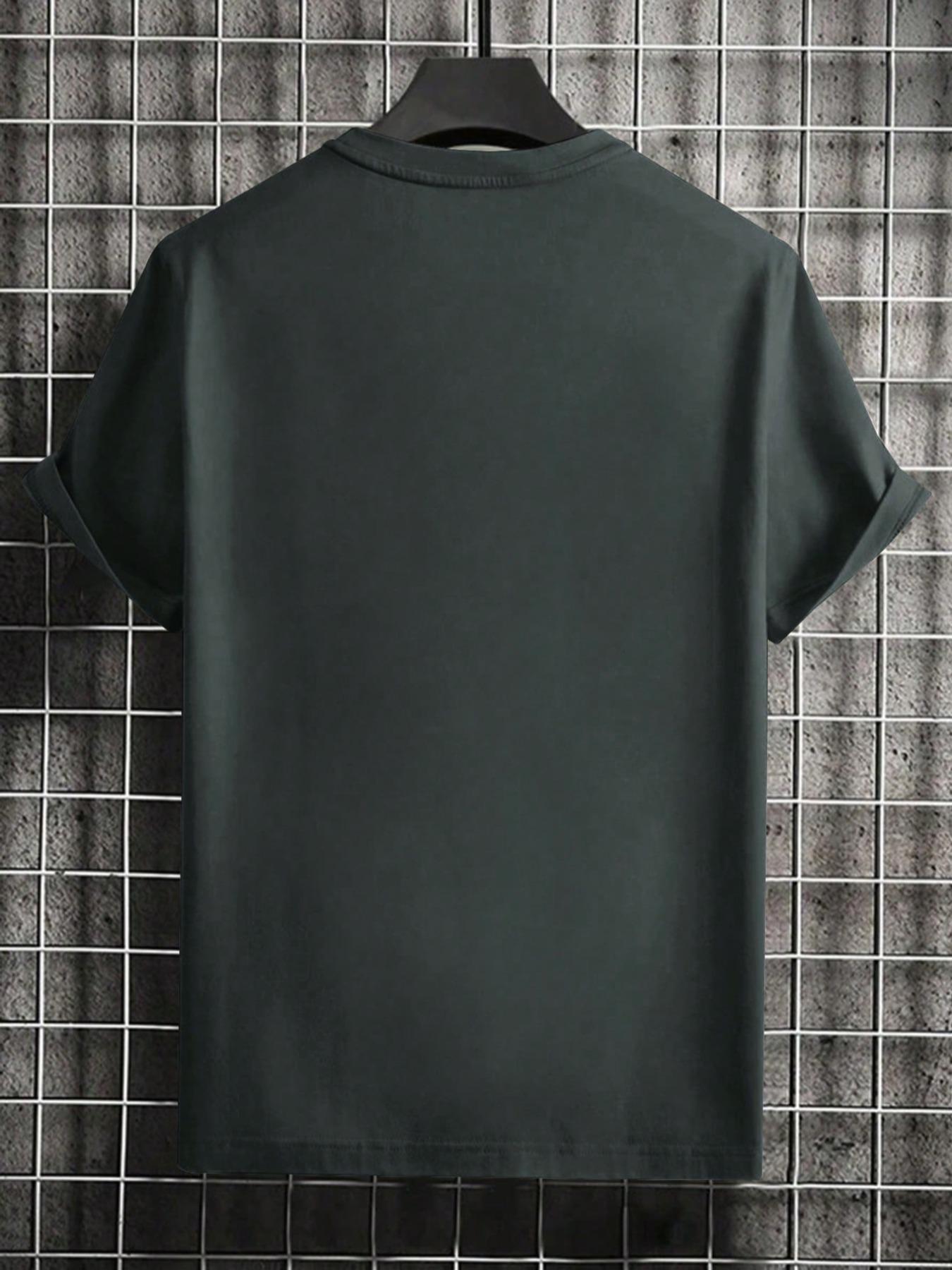 Men's Letter Print Drop Shoulder Jersey Tee, National Day Clothing, Menswear, Regular Fit Casual Streetwear Short Sleeve Round Neck Crewneck T-shirt for Summer, Fashion Stylish Men's Top for Daily Wear, Casual Style Tee, Casual Letters Print