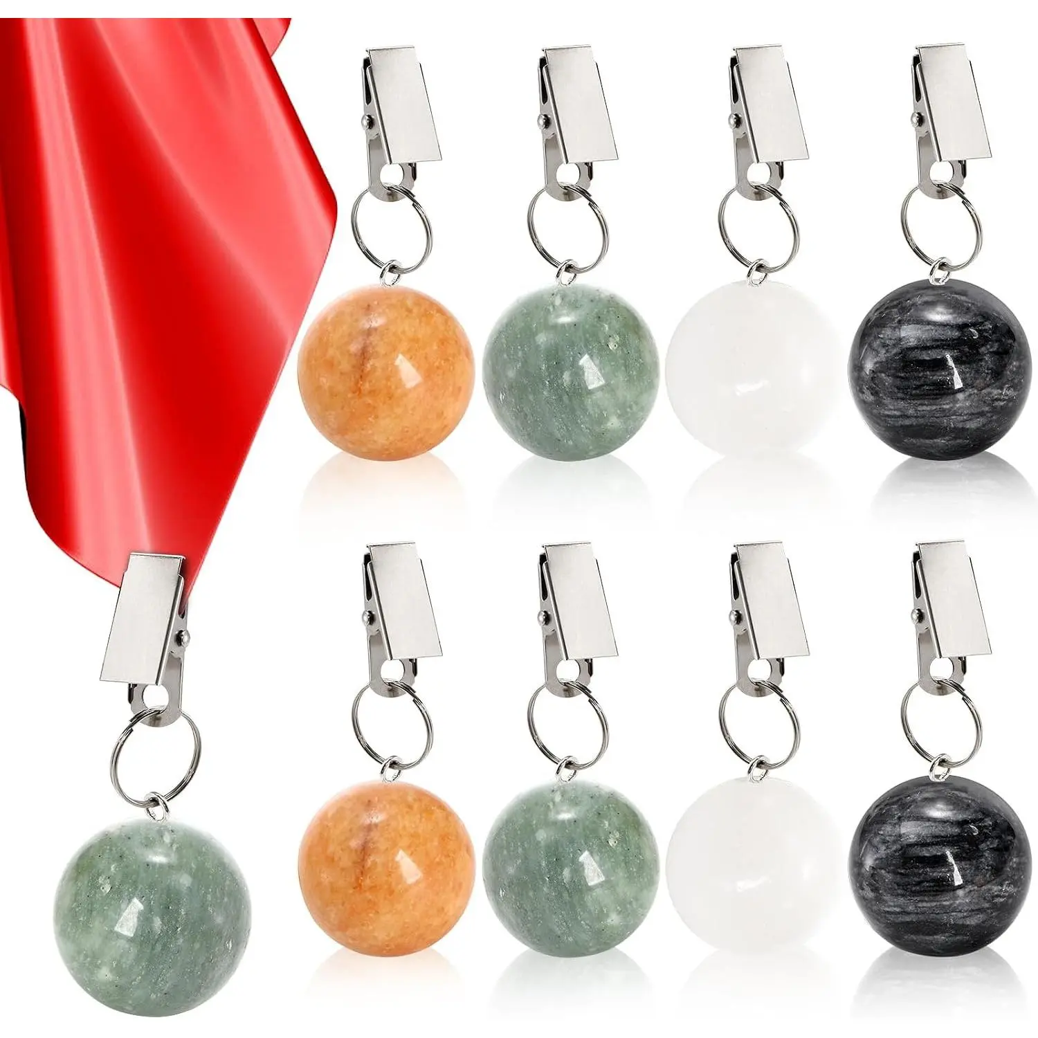 8 Pieces Tablecloth Weights, Table Cloth Pendant Stones with Metal Clips, Ball Shape Marble Table Cover Hangers, Heavy Duty Clip Weights for Outdoor Picnic Tables, Curtains, Flags, Banners