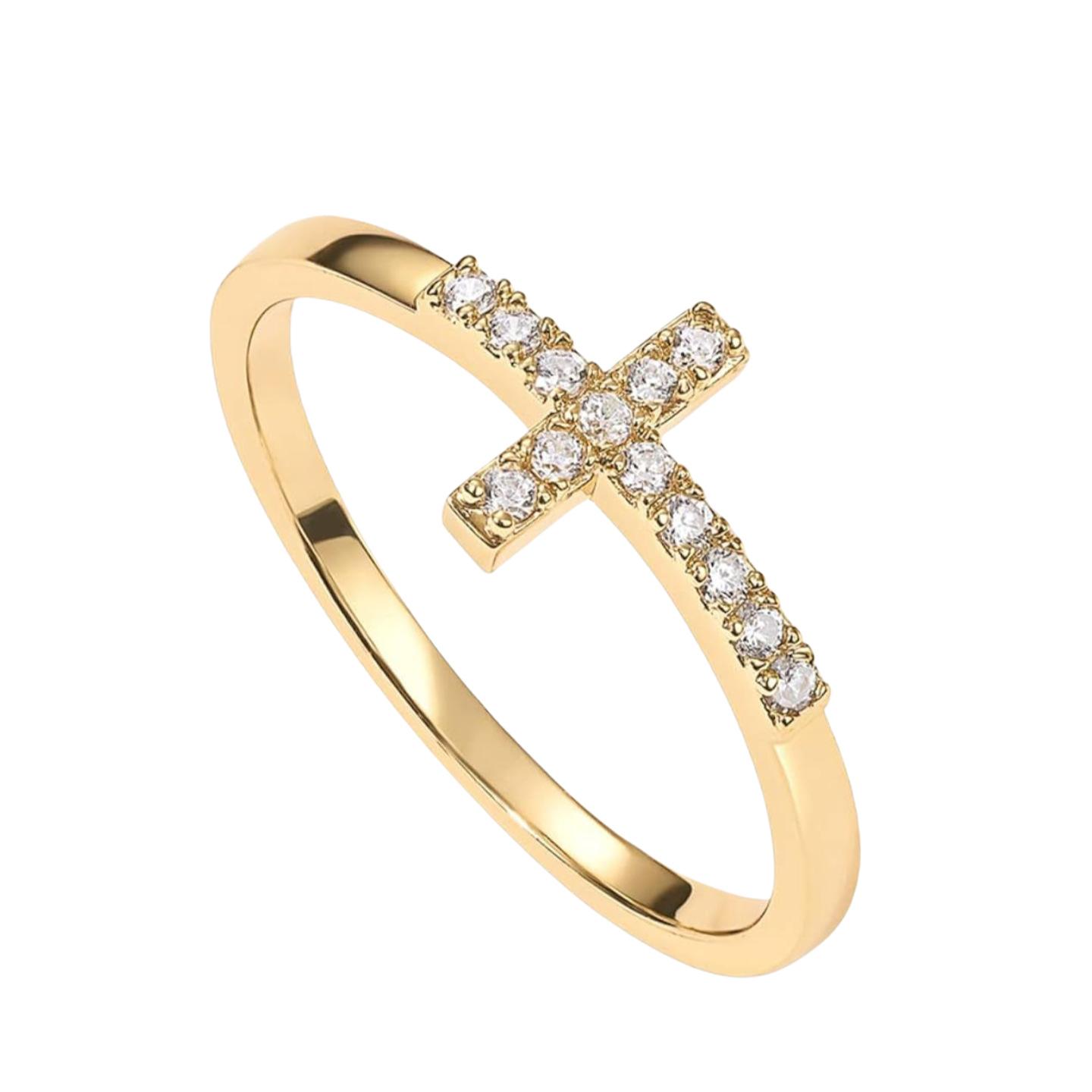 Copper-plated real gold cross ring, suitable for women