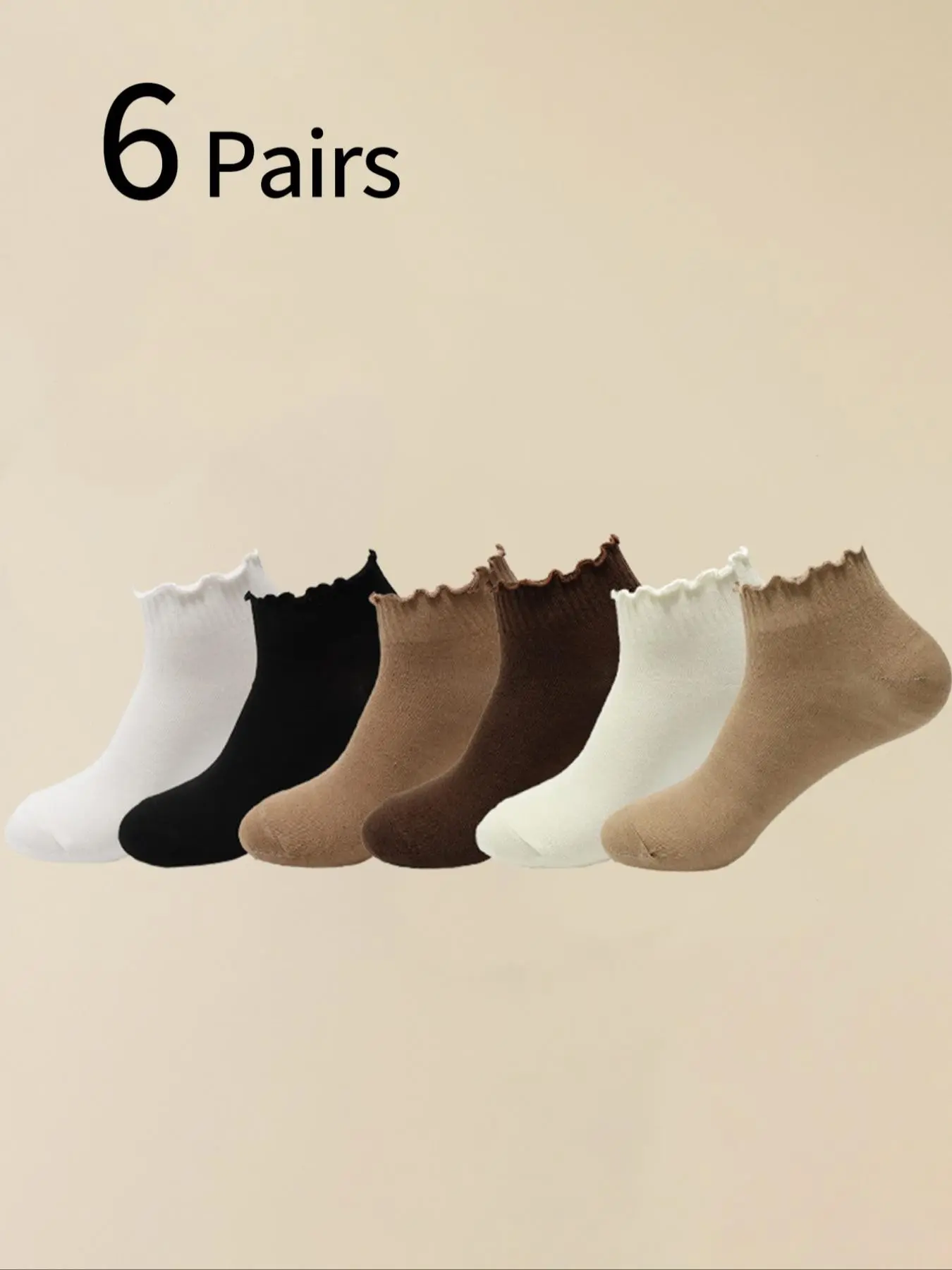6 Pairs Women's Cute Solid Color Trimmed Ankle Socks, Perfect for Loafers and Mary Jane Shoes, Spring Summer Fall Low Top Socks