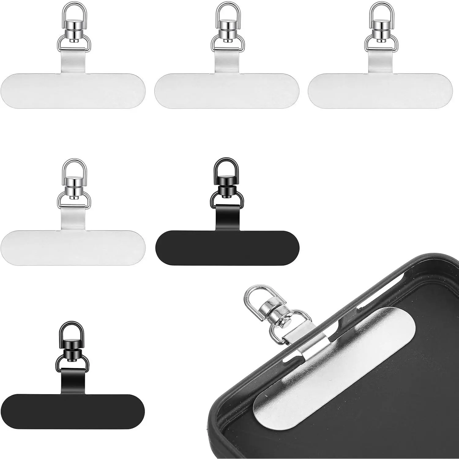 6 Pack Tether Tabs for Phone, 360° Rotatable Phone Lanyard Tab, Phones Charm Attachment Tether Tab  Ultra-Thin Phones Chain Holder Clip for Lanyrd, Crossbody Straps, Wristbands