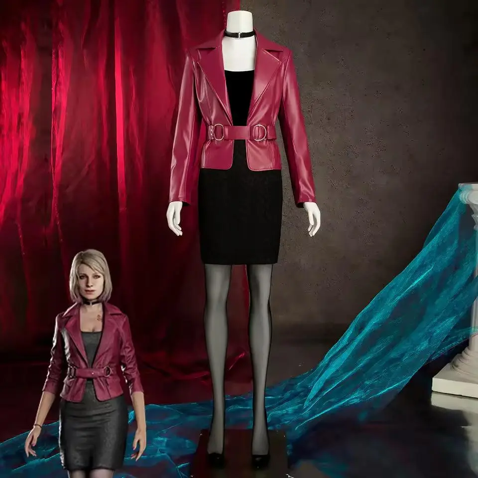 Fantasia Maria Cosplay Costume Silent Cos Hill Remake Disguise for Adult Women Red Jacket Dress Outfits Halloween Carnival Suit