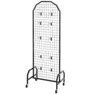VEVOR 2 Packs Grid Wall Panels, 1.9x 5.4 ft Wire Grid Panels Display Rack, Movable Art Display Shelf with Wheels and 20 Hooks, Black Carbon Steel Gridwall for Craft Show, Decor, Storage, Notice Board