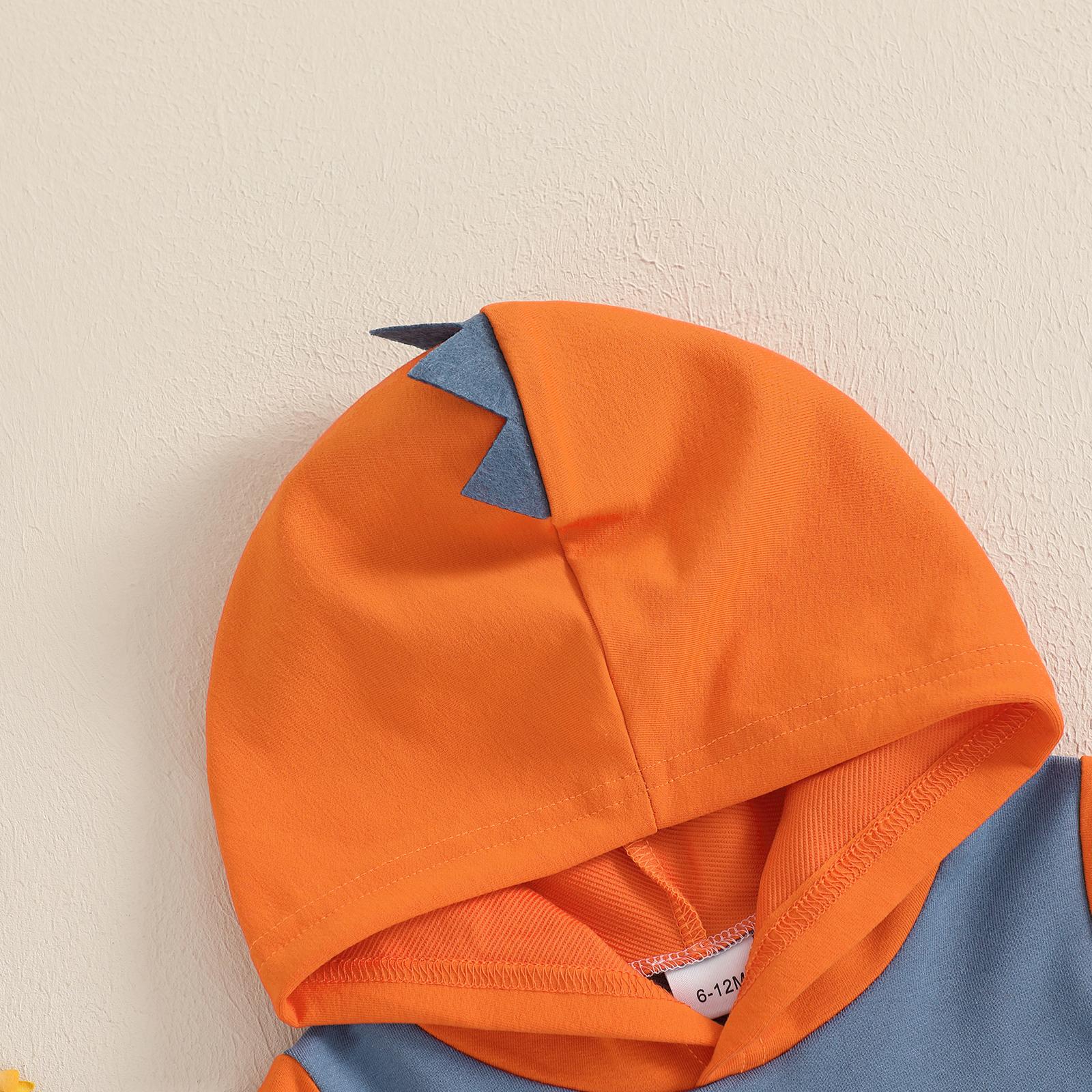 Toddler Baby Boy Summer Hooded Outfit Dinosaur Contrast Color Short Sleeve Hood T-Shirt Elastic Waist Pocket Shorts 2Pcs Set Summer Clothes